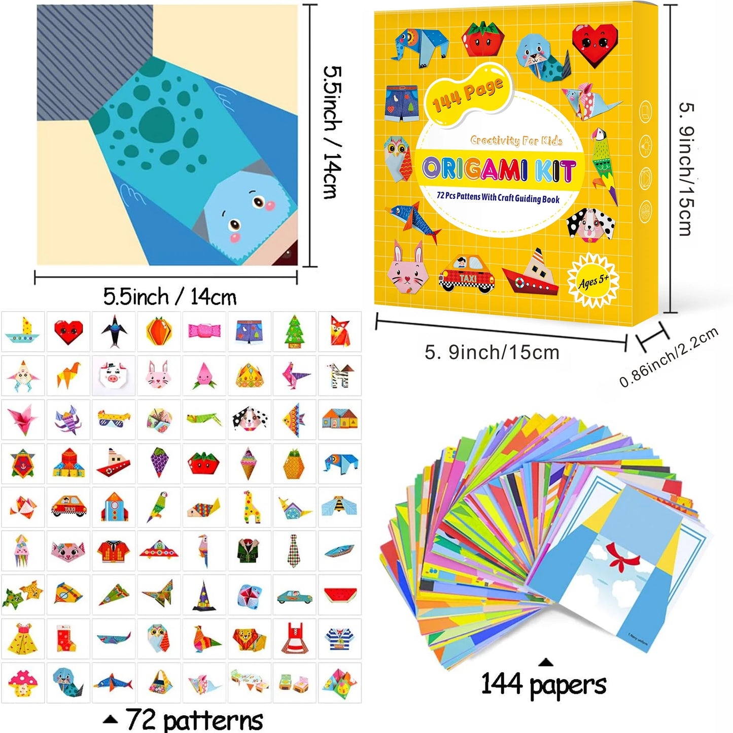 Origami Paper Kit (144 Sheets, 72 Patterns)